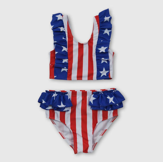 Baby Girl Stars Stripe Lining 4th of July Swimsuit