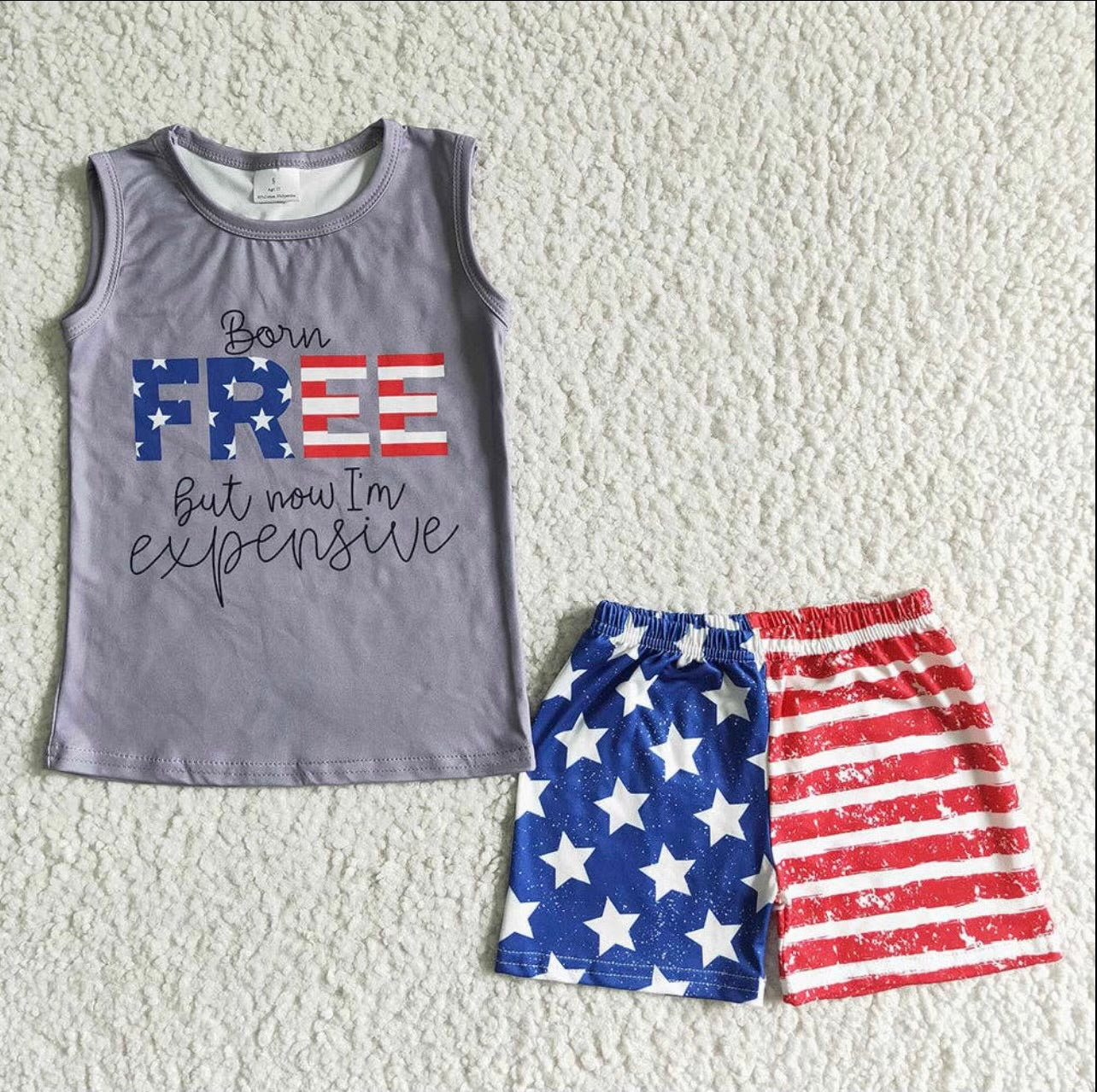 4th of July Baby Boys “Born Free” Stripe Shorts Set